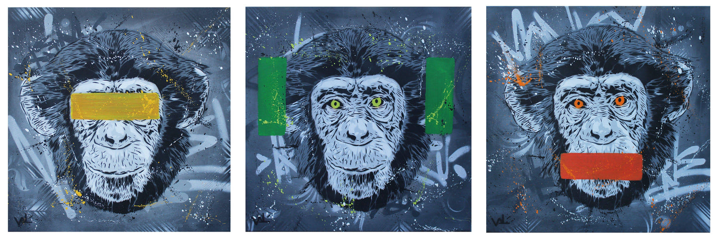 Three Wise Monkeys (Triptych) by Valé Stencil - Signature Fine Art